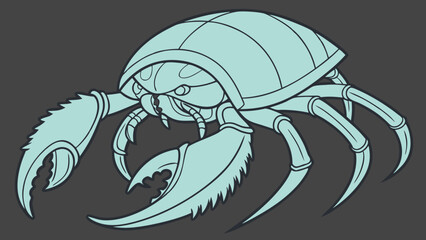 Stylized Crab Illustration with Detailed Claws and Segmented Carapace