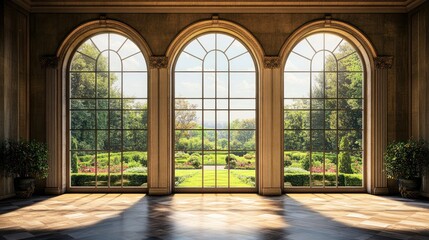 Sunlit Grandeur: A Serene View Through  Arch Windows