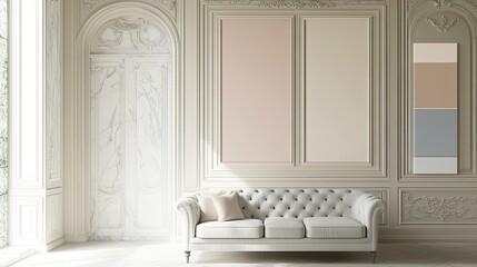 Elegant Living Room Interior Design with Neutral Tones and Classic Sofa