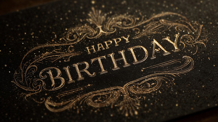 Ai elegant birthday card design featuring ornate lettering and sparkling elements set against a dark background