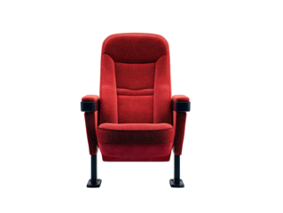 Red cinema seat, front view, on transparent background