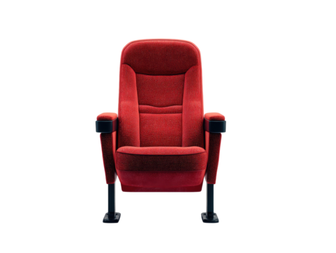 Red cinema seat, front view, on transparent background