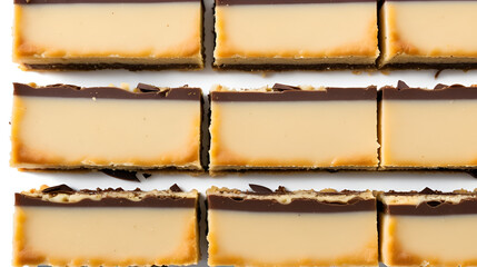 Shortbread millionaire bars cutout on white background in PNG format, ideal for social media posts and recipe content