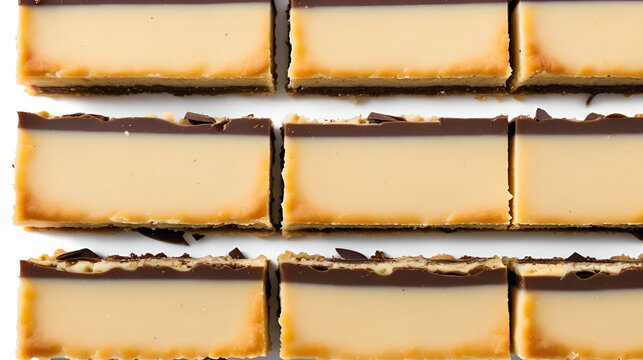 Shortbread millionaire bars cutout on white background in PNG format, ideal for social media posts and recipe content