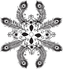 Symmetrical Peacock Feather and Floral Ornament