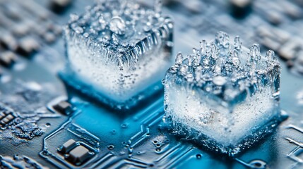Ice cubes on circuit board; cooling tech