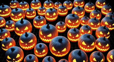 Halloween pumpkins glowing in the dark with spooky faces background