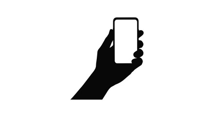 Black silhouette of a hand holding a smartphone with a blank screen