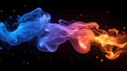 Obraz premium Abstract colorful smoke flowing against a dark background with bright particles