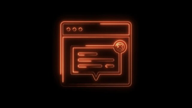 Neon animated message error notification popup window design on black background loopable