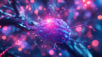 Illuminated brain neural network, abstract background, medical science