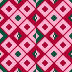 Seamless Pink Red Green Diamond Geometric Pattern