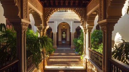 Sunlit Andalusian Palace Courtyard: A Glimpse into Moorish Architecture
