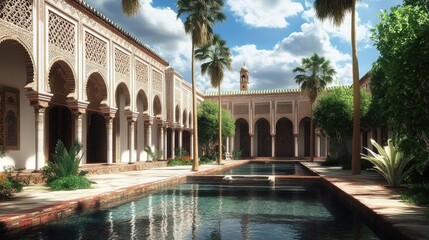 Serene Moroccan Courtyard: A Digital Architectural Masterpiece