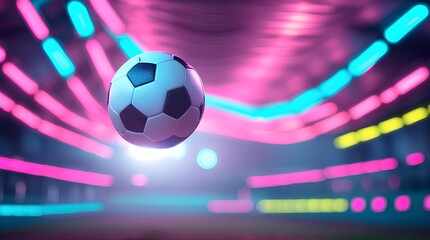 A soccer ball floating mid-air with a blurred background