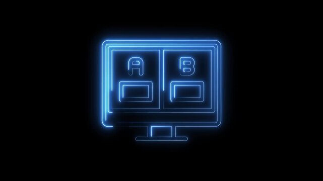 Neon computer screen displaying a and b options for testing experiment and comparison