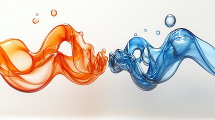 Abstract liquid forms in orange and blue create a dynamic and contrasting flow