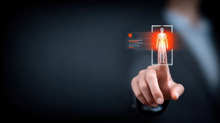 Futuristic digital interface showcasing human biometric security system with advanced technology virtual touch controls and innovative data analysis for modern cyber security