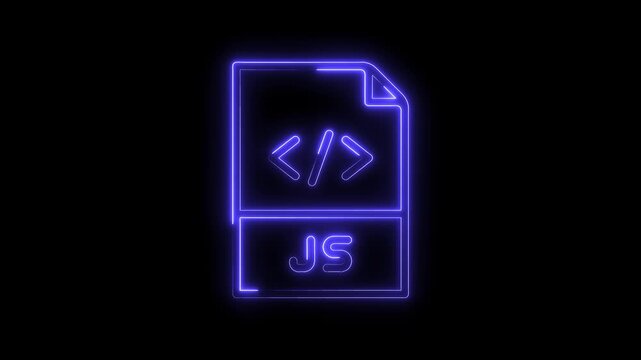 Javascript file format icon with neon glow visuals for programming and web development