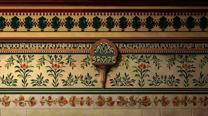 Victorian Era Painted Tilework: Intricate Floral and Geometric Design