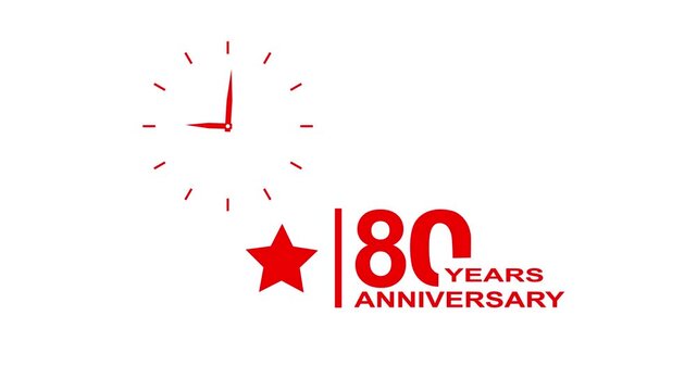 80 years anniversary motion graphic 4K footage with star. Animated design showing a clock and star symbol with 80 years anniversary text. Animated 80 years Birthday Wishes Transparent Background