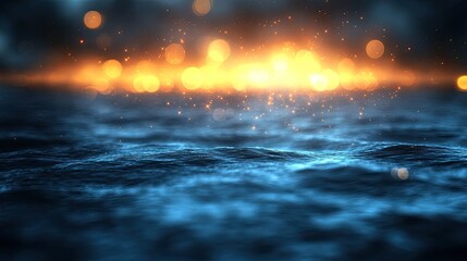 Abstract sea with glowing light effects and sparkling particles enhancing the scene