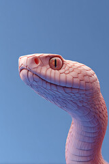 Fototapeta premium Close-up of a stylized pink snake with a detailed textured skin against a blue background