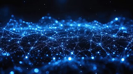 Obraz premium Abstract Technology Network Background with Glowing Nodes and Connections in Blue Tone