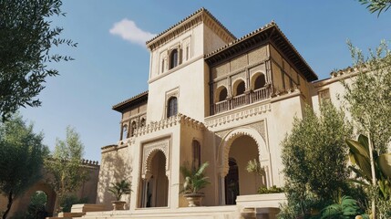 Magnificent Moorish Mansion: Architectural Marvel in Sunny Landscape