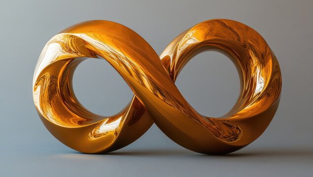Golden, shiny infinity symbol; smooth and dimensional - Powered by Adobe
