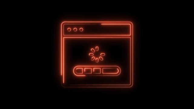 Neon browser window loading animation with progress bar on black background