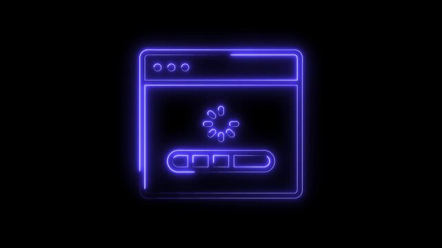Animated glowing loading bar within browser window progress indicator for website design
