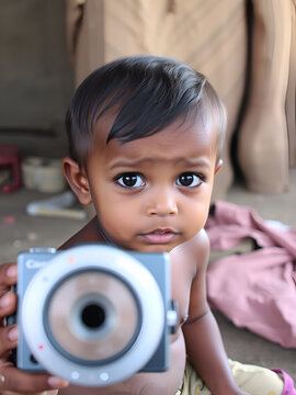 Hungry starving poor little child looking at the camera