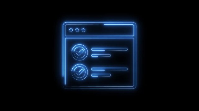 Neon checklist interface animation representing online form survey and task completion against black background