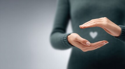 Compassionate human hand gently protecting heart symbolizing care love emotional support kindness trust wellness empathy connection and nurturing in a warm heartfelt gesture