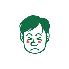 Vector illustration of a cartoon man’s face showing a mischievous, playful emotion with blushing cheeks. Perfect for emoji, sticker, mascot, or character design