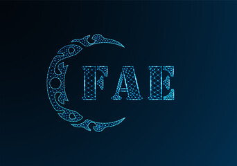 Low poly letter logo FAE design. FAE letter logo low poly vector design on blue color gradient background. FAE logo low poly design