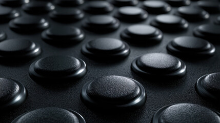 Black rubber floor texture with raised circular bumps creating tactile and industrial pattern