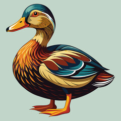 Duck Vector. Radiant Feathered Duck. Elegant Colorful Waterfowl. Artistic Ornamental Duck. Vivid Plumage Duck Vector. Graceful Multicolor Duck. Duck concept, Duck cartoon, Duck icon, Duck art, 
