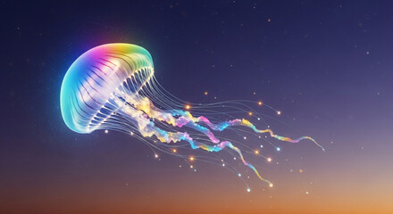 Colorful jellyfish floating in the ocean wallpaper background art design illustration 4k hd image