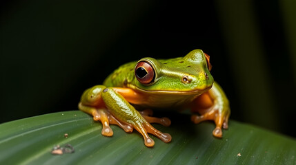 Naklejka premium Madagascar bright-eyed frog resting on leaf