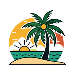 Tropical island with palm trees and sunset beach