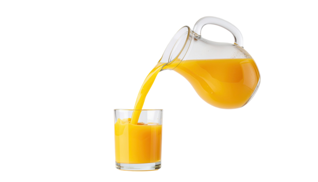 Orange juice in glass pitcher transparent jug kitchen container beverage serving vessel Drink ware household accessory isolated on white background