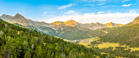 Panoramic view at the Pyrenees mountains from Viewpoin near Pass de la Casa - Andorra