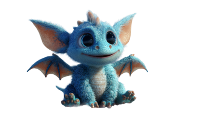 Adorable Blue Dragon Cub with a Playful Expression Isolated on a Black Background