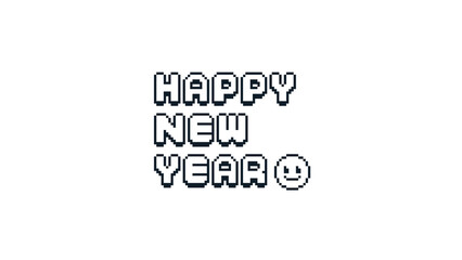 8-bit pixel art simple happy new year text background