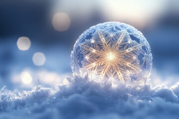 Snow globe with falling snowflakes and scenic backdrop in HD quality.