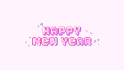 8-bit pixel art y2k vibe pink happy new year text background