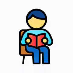 Fototapeta premium Cartoon Illustration of Person Reading Book, Education, Study, and Knowledge Concept