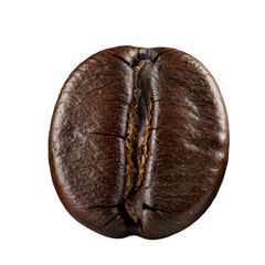 Extreme macro of a dark roasted coffee bean, freshly split with aromatic steam, isolated on a clean transparent studio background with bokeh. Concept of fresh roasted coffee